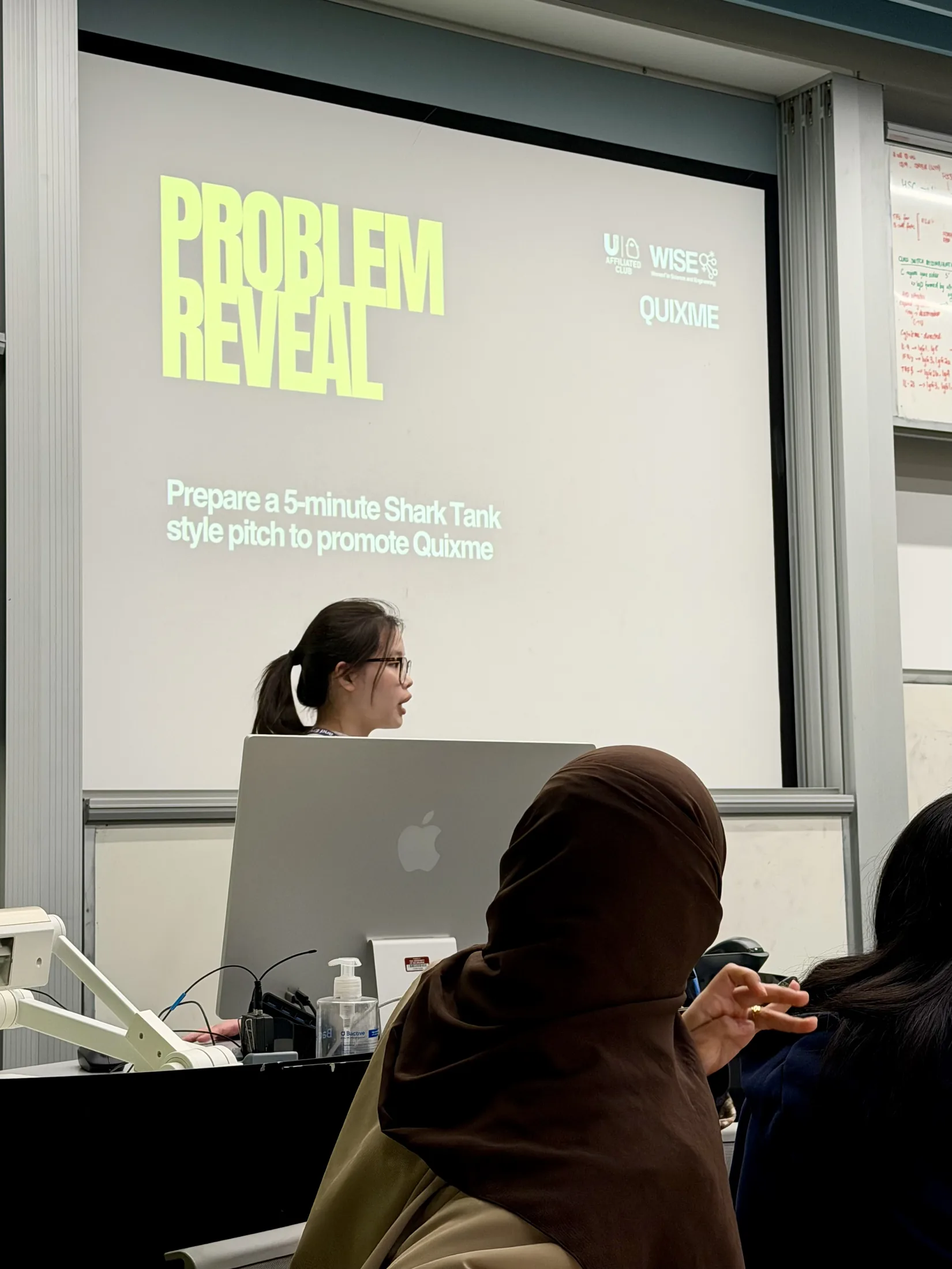 The Pitch Perfect brief on screen: prepare a five-minute pitch, with the WISE and QUIXME logos